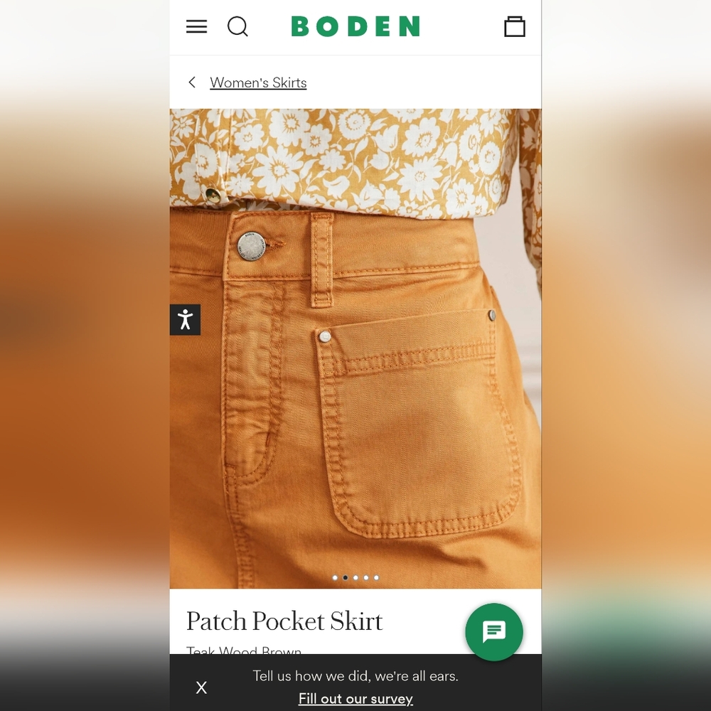 Boden Patch Pocket Denim Chino Skirt in Caramel Brown Tan Size 6 Petite - Picture 13 of 13